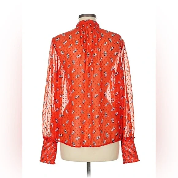 Free People Floral Sheer Red Blouse - Picture 2 of 9